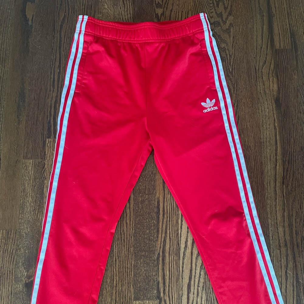 Adidas red track pants